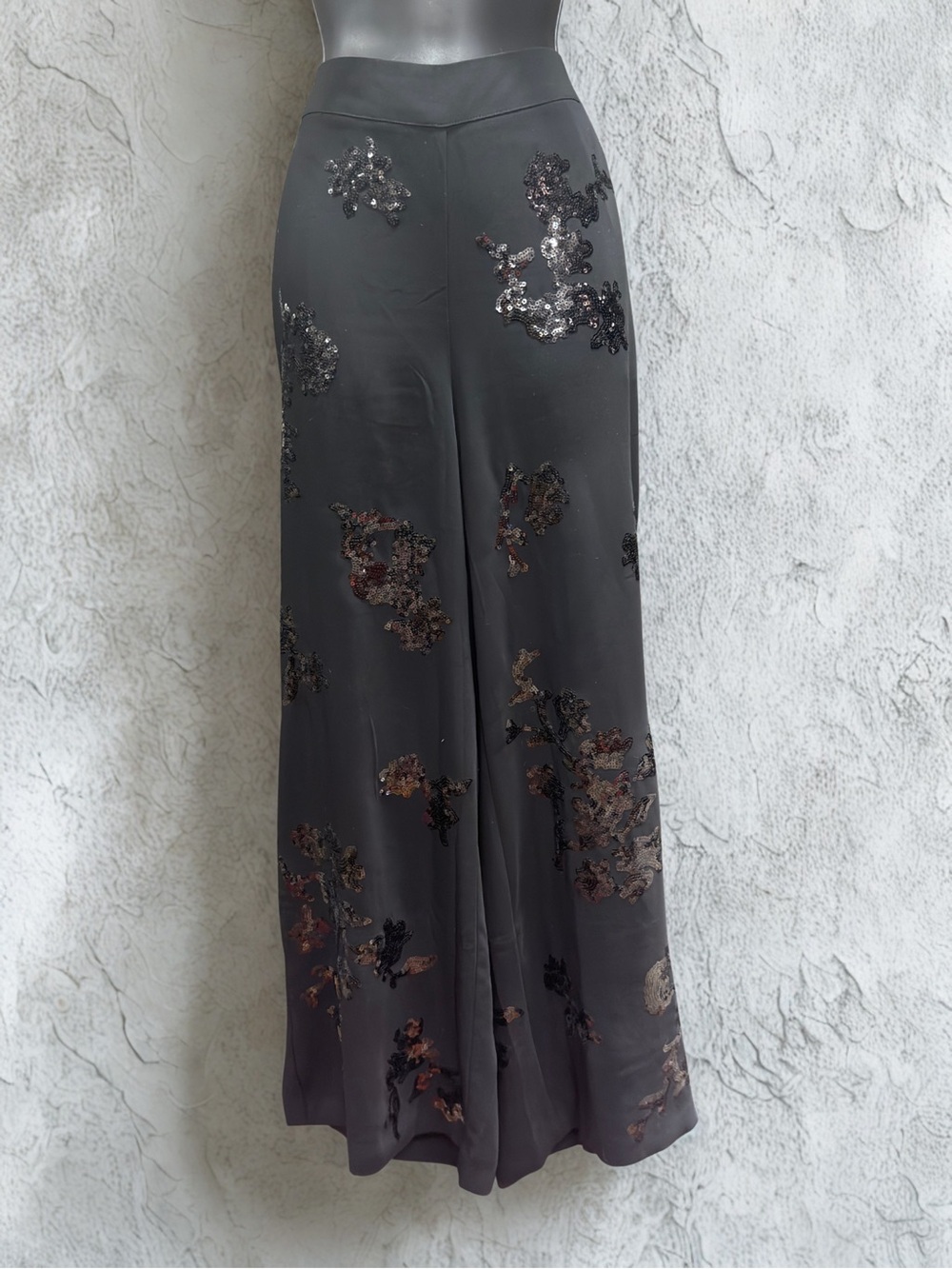 Black Sequin Floral Wide-Leg Pants